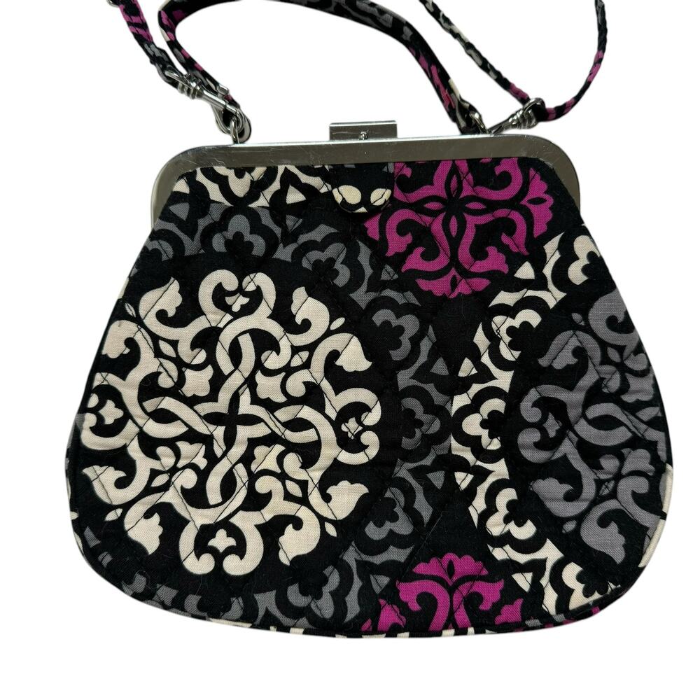 VERA BRADLEY Mini Frame Crossbody Bag in Canterberry Pink Black Gray Clasp - Picture 3 of 10